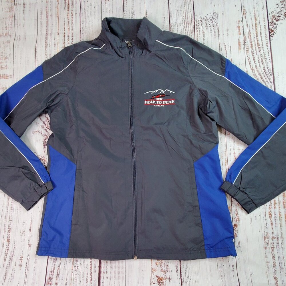 2017 Peak to Peak Rallye Windbreaker Jacket Women M Gray Blue Classic Sport Cars